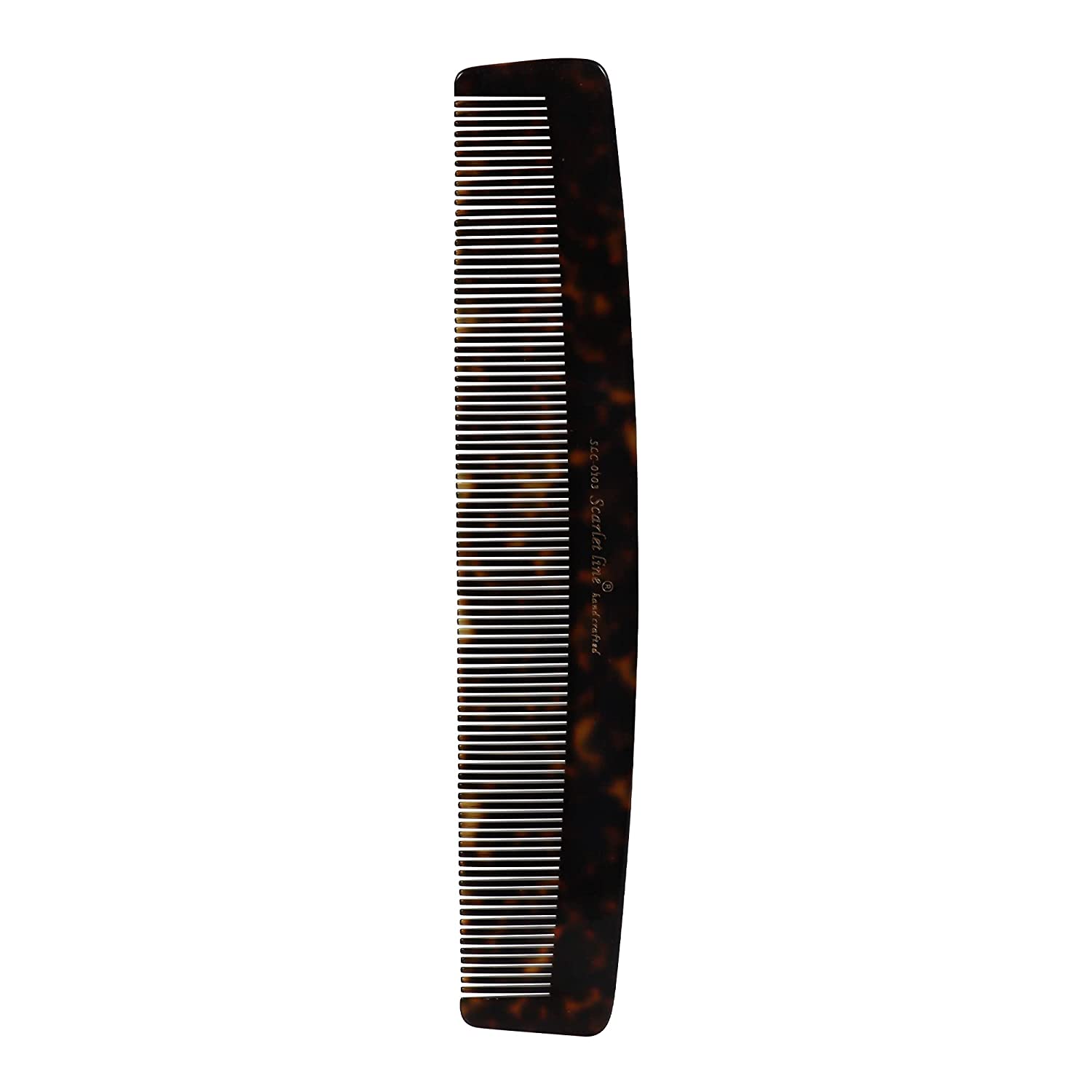 S0103 Professional Large Handmade Regular Hair Dressing Comb, Fine Tooth Hand Crafted Hair Comb for Daily Styling, 22.5 Cm_Shell Black Hair Combs Scarlet Line 23.5X5X1 CM Koki Story