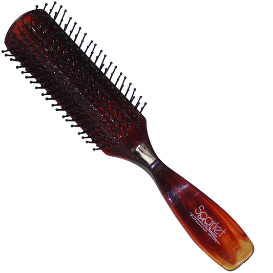 SBX049 Professional 9 Row Medium Size Flat Hair Brush with Anti Slip Grip Handle Flat Brush Ball Tip Nylon Bristles for Hair Styling Tortoise Flat Hair Brushes Scarlet Line 20.5X3.5X2.5 CM Koki Story