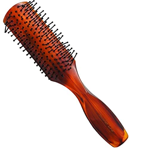 SBX050 Professional 7 Row Small Size Flat Hair Brush with Anti Slip Grip Handle with Ball Tip Nylon Bristles for Hair Styling Tortoise Flat Hair Brushes Scarlet Line 17.5X3X2.2 CM Koki Story