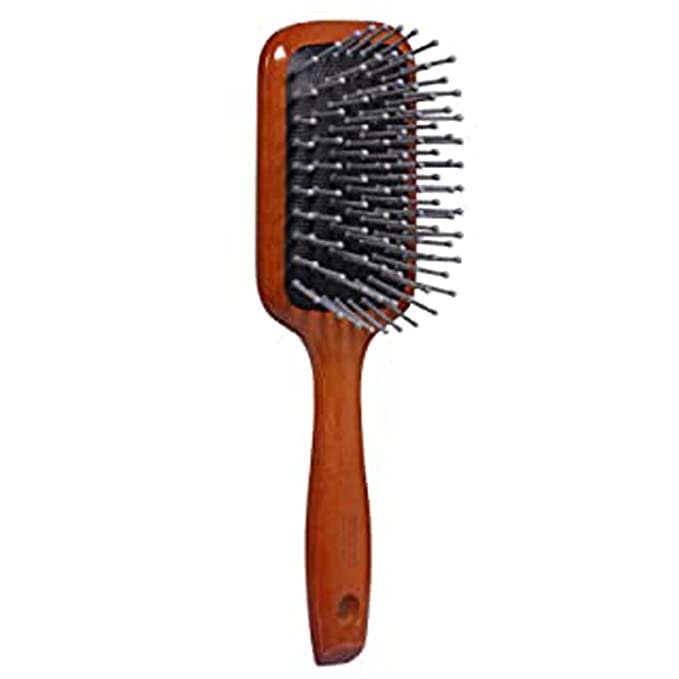 SBX053 Medium Wooden Paddle Hair Brush with Anti Slip Handle Paddle Brush with Heat Resistance Ceramic Bristles for Blow Drying n Straightening Paddle Brushes Scarlet Line Brown Wood Koki Story