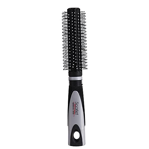 SBX054 Professional Round Hair Brush with Anti Slip Rubber Grip on Handle Soft Ball Tip Nylon Bristles Round Brush For Styling Round Hair Brushes Scarlet Line Black n Silver Koki Story