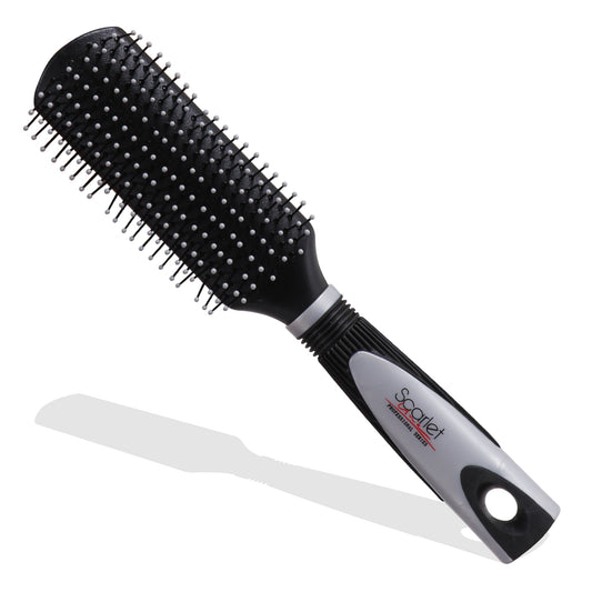 SBX055 Professional 9 Rows Flat Hair Brush with Anti Slip Rubber Grip Handle, Ball Tip Nylon Bristles Styling_Black n White Flat Hair Brushes Scarlet Line 27X9X5 CM Koki Story