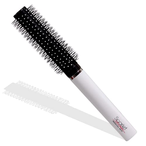 SBX056 Professional Medium Round Hair Brush with Plastic Handle Soft Ball Tip Nylon Bristles Round Brush for Hair Styling Round Hair Brushes Scarlet Line Black n White Koki Story