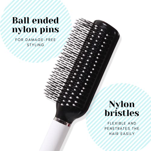 SBX057 Professional 9 Rows Medium Flat Hair Brush with Anti Slip Plastic Handle, Ball Tip Nylon Bristles for Hair Styling_Black n White Flat Hair Brushes Scarlet Line 27X9X5 CM Koki Story