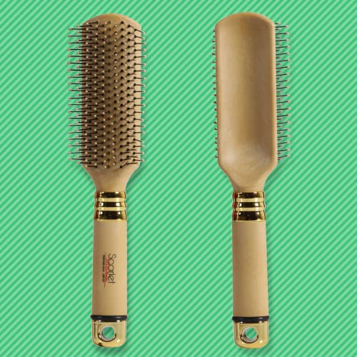 SBX060 9 Rows Medium Flat Hair Brush with Anti Slip Grip Handle Ball Tip Nylon Bristles for Safe Styling Cream Flat Hair Brushes Scarlet Line 27X9X5 CM Koki Story