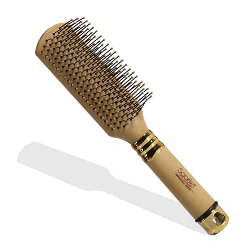 SBX060 9 Rows Medium Flat Hair Brush with Anti Slip Grip Handle Ball Tip Nylon Bristles for Safe Styling Cream Flat Hair Brushes Scarlet Line 27X9X5 CM Koki Story