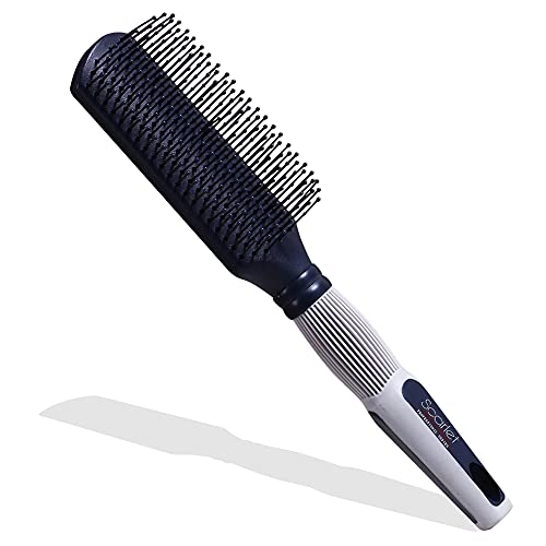 SBX062 Professional 9 Rows Large Flat Hair Brush with Anti Slip Rubber Grip Handle Ball Tip Nylon Bristles for Hair Styling Navy Blue n Silver Flat Hair Brushes Scarlet Line 27X9X5 CM Koki Story