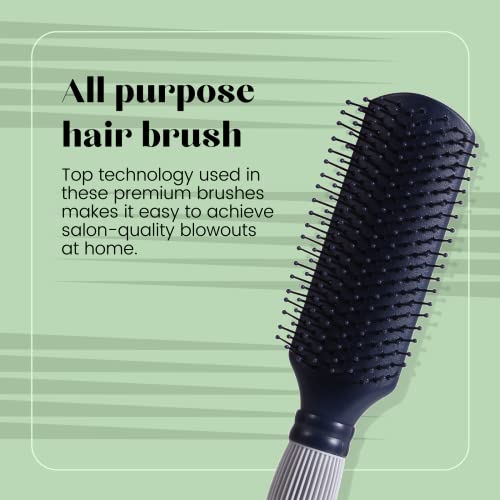 SBX062 Professional 9 Rows Large Flat Hair Brush with Anti Slip Rubber Grip Handle Ball Tip Nylon Bristles for Hair Styling Navy Blue n Silver Flat Hair Brushes Scarlet Line 27X9X5 CM Koki Story