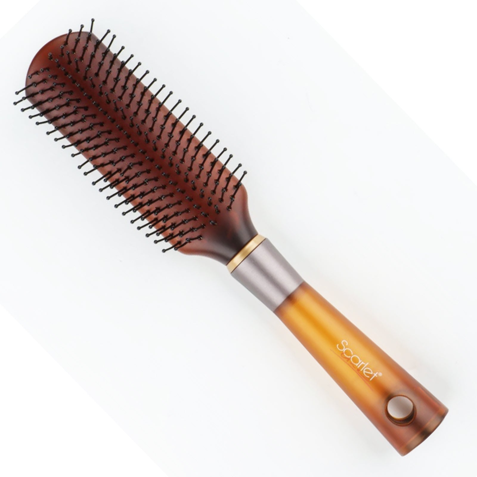 SBX072 Professional 9 Row Medium Flat Hair Brush For Styling with Anti Slip Handle n Ball Tip Nylon Bristles_Brown Flat Hair Brushes Scarlet Line 24.9X5.5X4.5 CM Koki Story