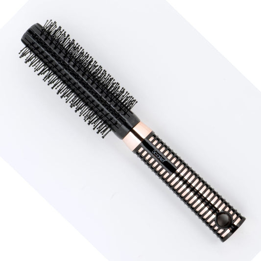 SBX079 Round Hair Brush with Anti Slip Ring Plastic Handle Brush with Ball Tip Nylon Bristles Styling n Straightening_Black Round Hair Brushes Scarlet Line 24X5.6X4.5 CM Koki Story