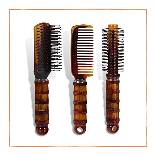 SCS013 Comb Set Flat n Round Hair brush Set with Holder Handle n Soft Bristles For Styling Detangling n Reducing Breakage Combo Pack Shell Round Hair Brushes Scarlet Line 29X13.8X4.5 CM Koki Story