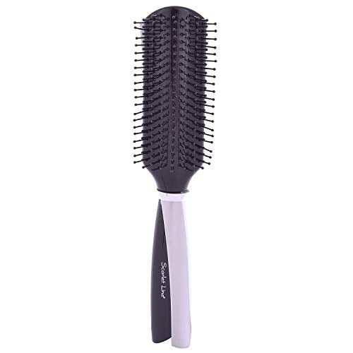 SFB001 Professional Large 9 Rows Ball Tip Nylon Bristles Flat Hair Brush with Metallic Finish Handle , Black Flat Hair Brushes Scarlet Line 24X5.6X4.5 CM Koki Story