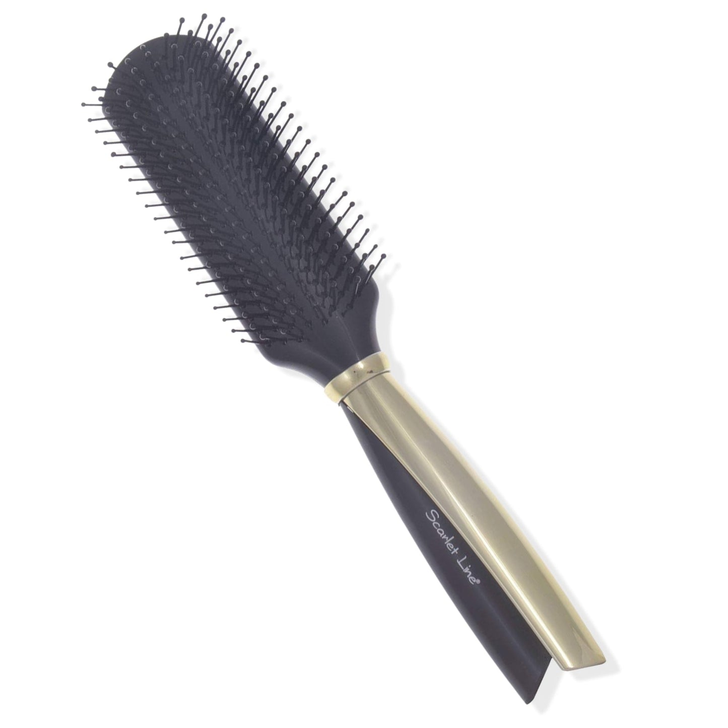 SFB002 Professional 9 Row Large Flat Ball Tip Nylon Bristles Hair Styling Brush with Metallic Finish Handle_Black Flat Hair Brushes Scarlet Line 24X5.6X4.5 CM Koki Story