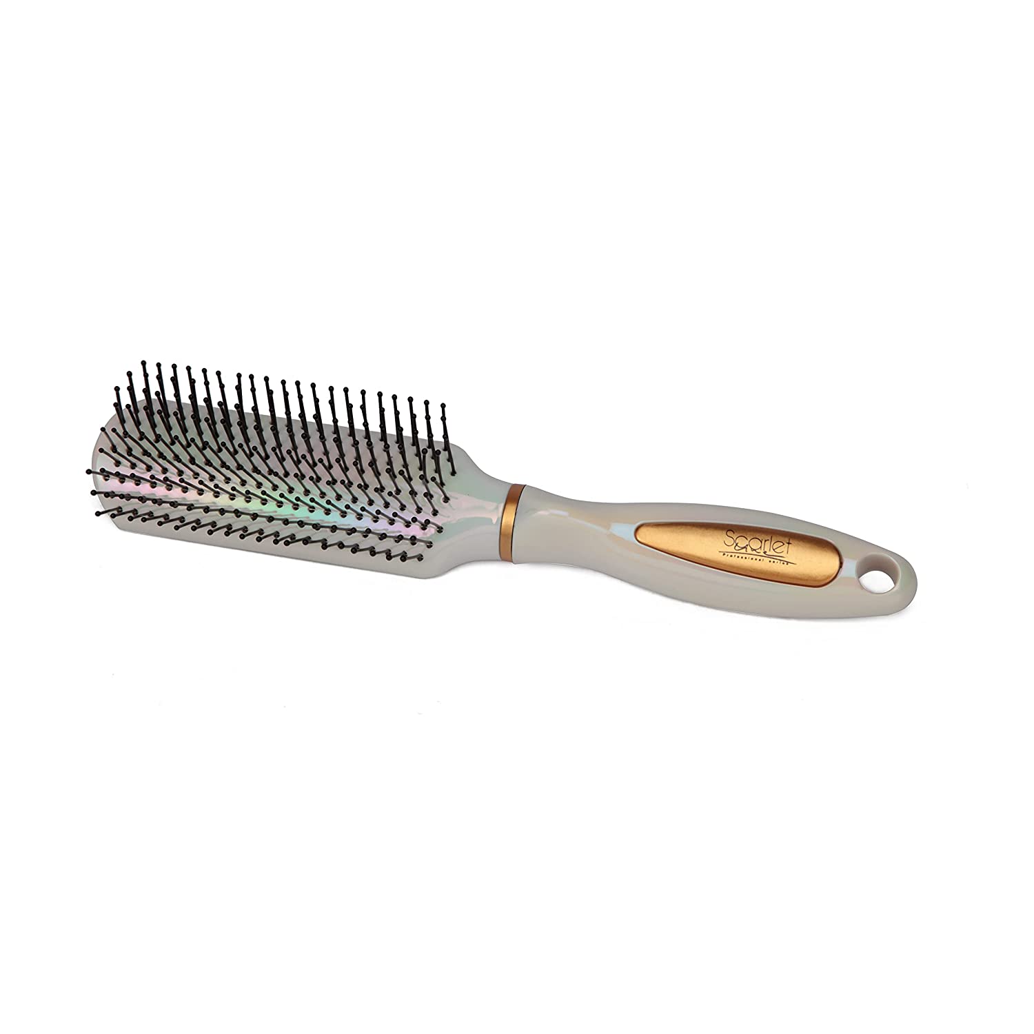 SFB012 Professional 9 Rows Medium Flat Hair Brush with Anti Slip Plastic Handle Ball Tip Nylon Bristles for Hair Styling Rainbow Flat Hair Brushes Scarlet Line 28X9X4 CM Koki Story