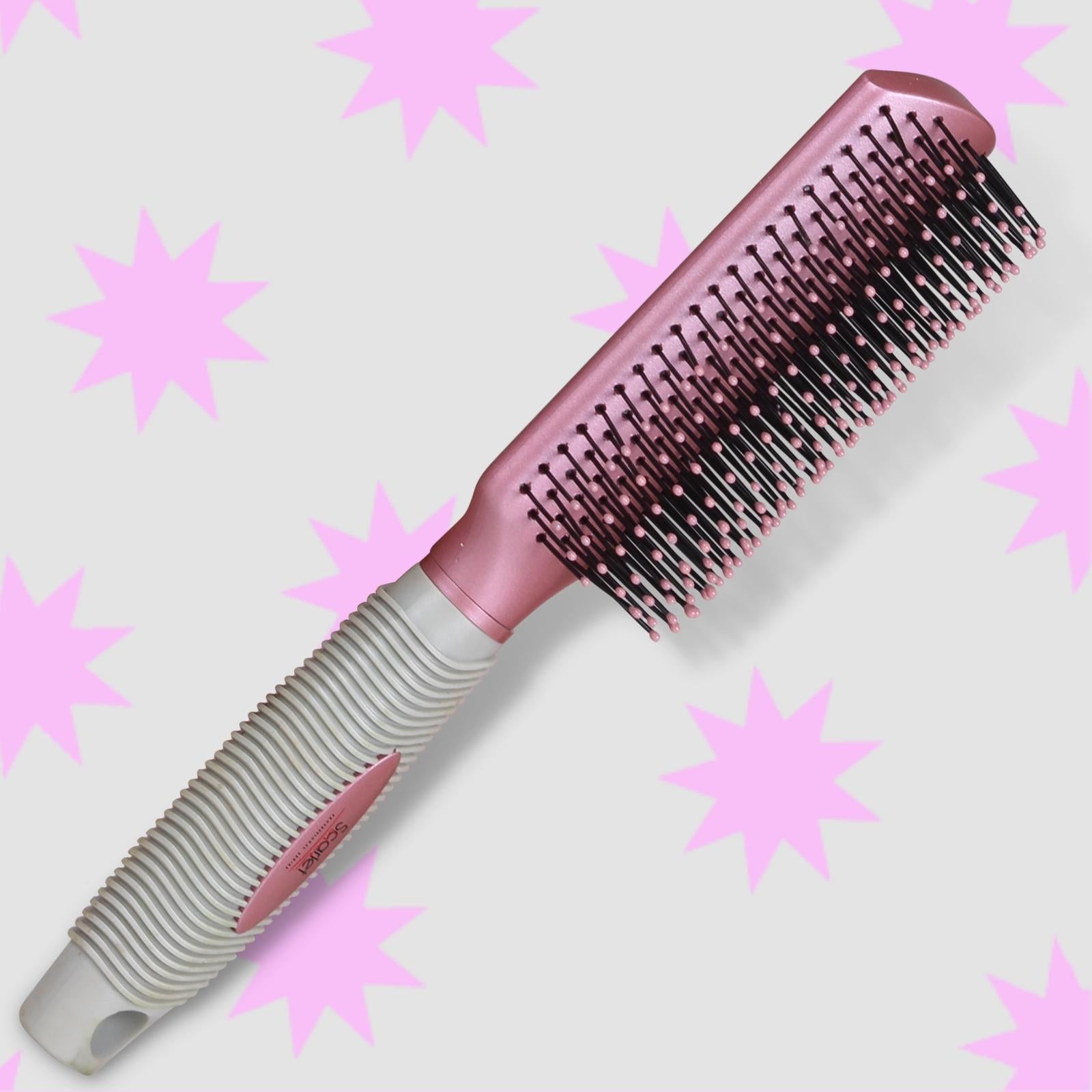 SFB015 Professional 9 Rows Flat Big Brush with Anti Slip Rubber Grip on Handle, Ball Tip Nylon Bristles for Hair Styling,_Light Pink n Grey Flat Hair Brushes Scarlet Line 27X9X5 CM Koki Story