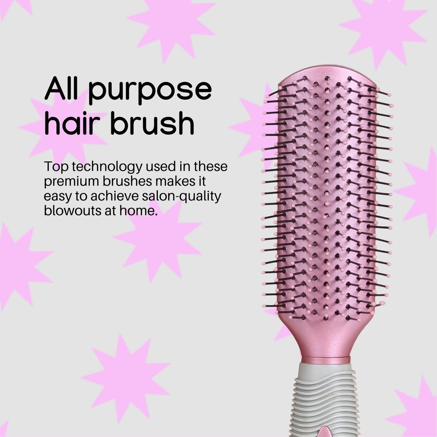 SFB015 Professional 9 Rows Flat Big Brush with Anti Slip Rubber Grip on Handle, Ball Tip Nylon Bristles for Hair Styling,_Light Pink n Grey Flat Hair Brushes Scarlet Line 27X9X5 CM Koki Story