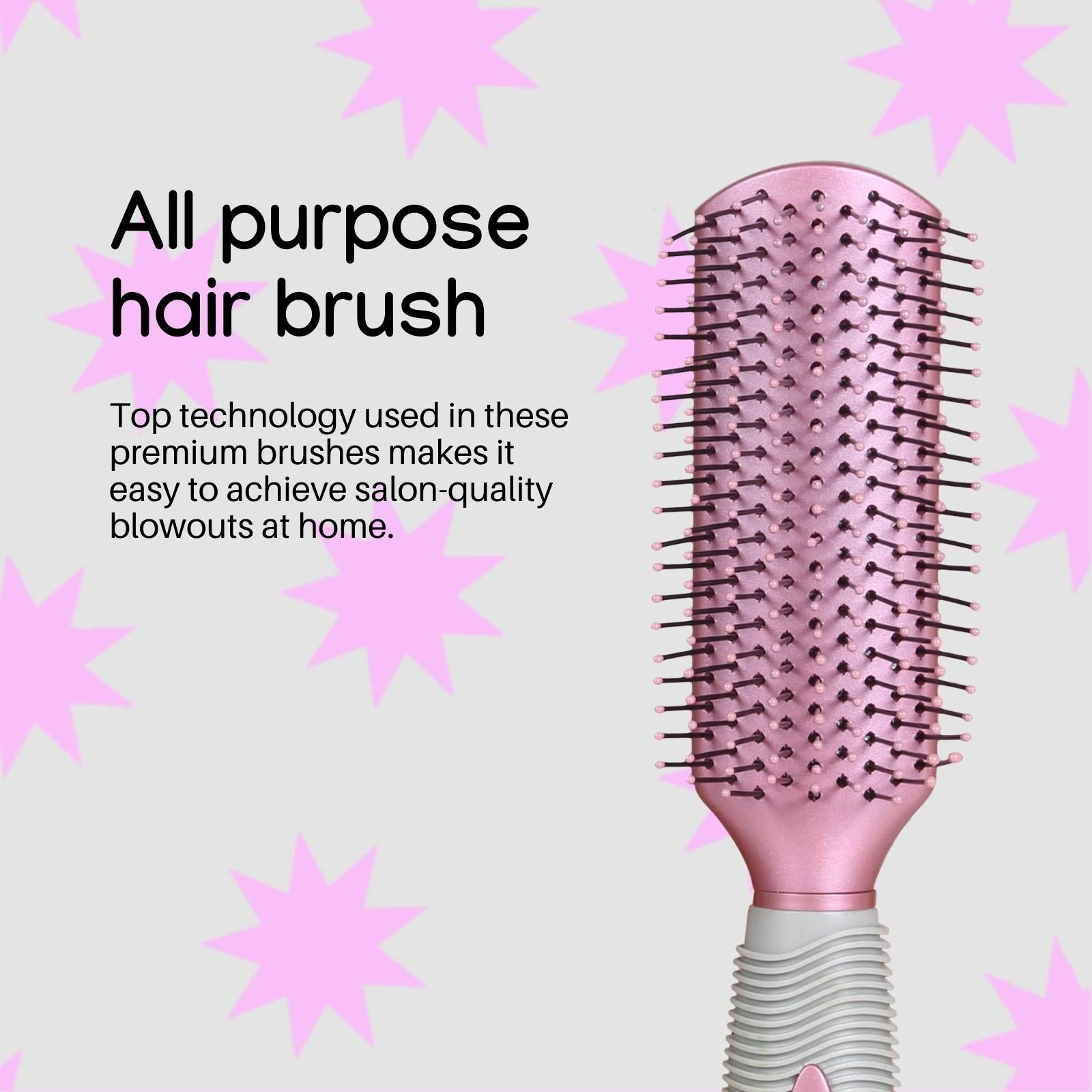 SFB015 Professional 9 Rows Flat Big Brush with Anti Slip Rubber Grip on Handle, Ball Tip Nylon Bristles for Hair Styling,_Light Pink n Grey Flat Hair Brushes Scarlet Line 27X9X5 CM Koki Story