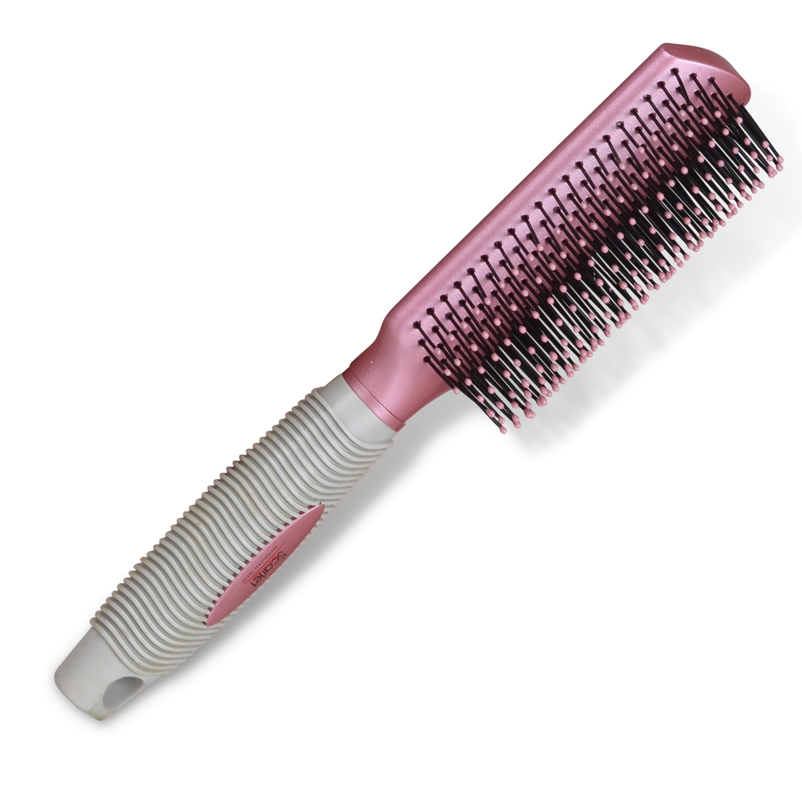 SFB015 Professional 9 Rows Flat Big Brush with Anti Slip Rubber Grip on Handle, Ball Tip Nylon Bristles for Hair Styling,_Light Pink n Grey Flat Hair Brushes Scarlet Line 27X9X5 CM Koki Story