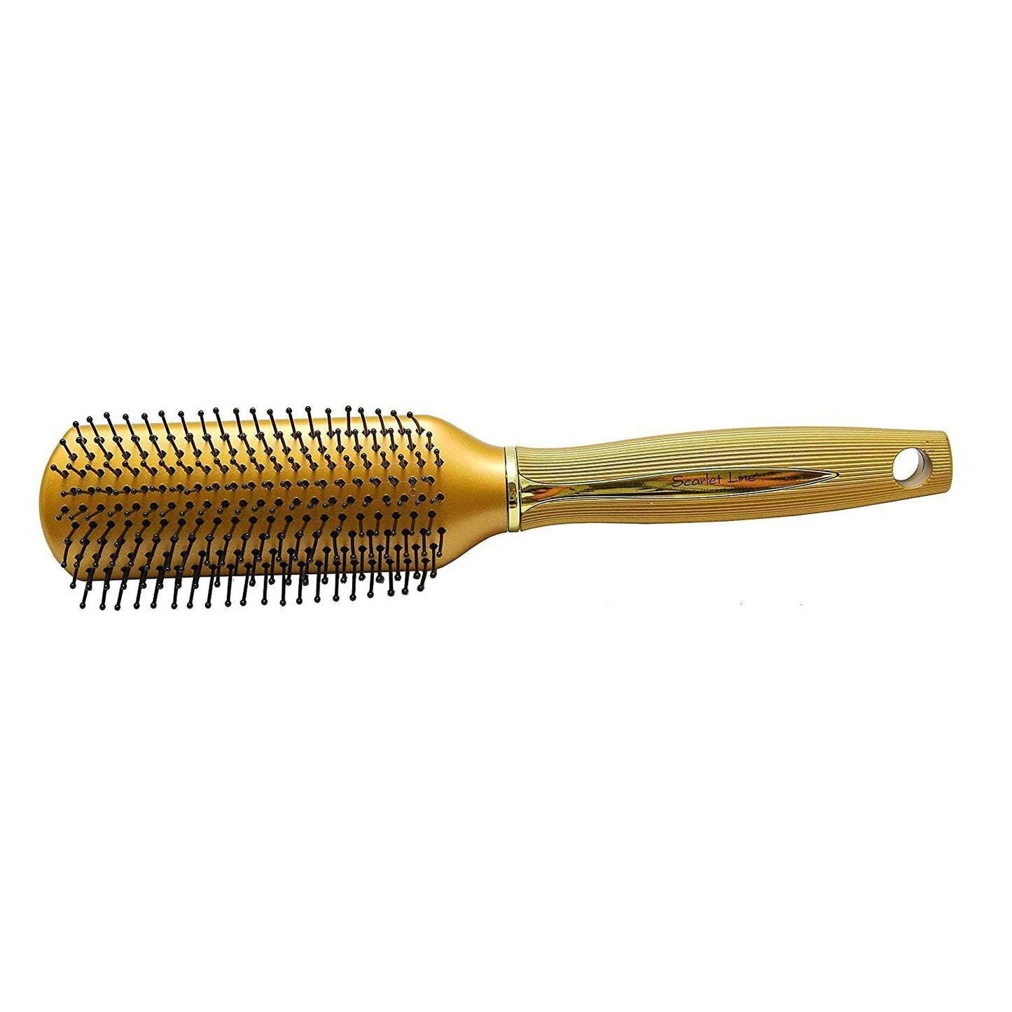 SFB020 Professional 7 Rows Small Styling Flat Hair Brush Ball Tip Nylon Bristles With Anti Slip Grip Lines on Handle Copper Golden Flat Hair Brushes Scarlet Line 27X9X5 CM Koki Story