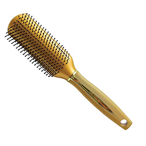 SFB020 Professional 7 Rows Small Styling Flat Hair Brush Ball Tip Nylon Bristles With Anti Slip Grip Lines on Handle Copper Golden Flat Hair Brushes Scarlet Line 27X9X5 CM Koki Story