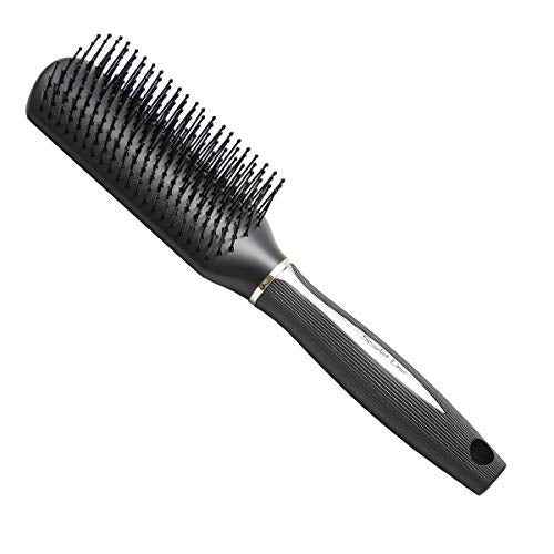 SFB025 Professional 9 Rows Medium Styling Copper Flat Hair Brush with Anti Slip Grip Lines on Handle Ball Tip Nylon Bristles Black Flat Hair Brushes Scarlet Line Black Koki Story