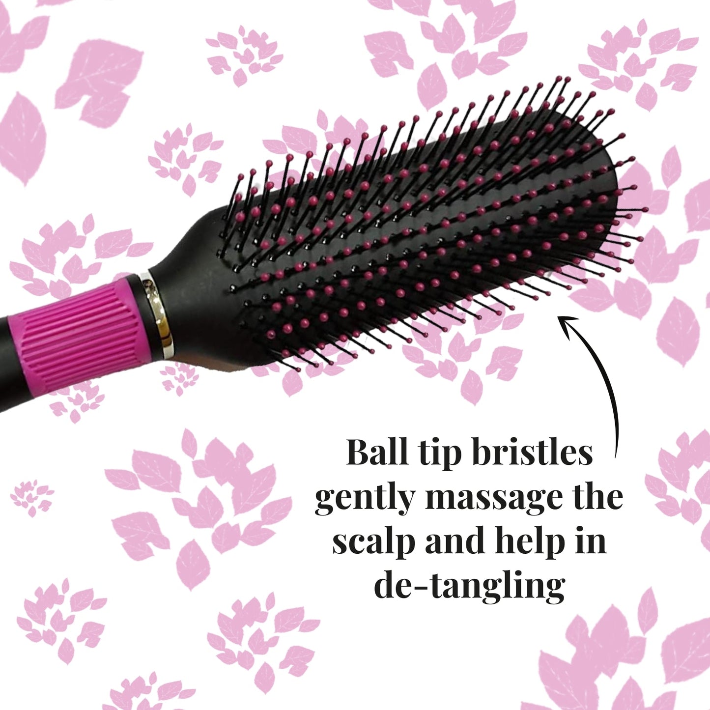 SFB062 Professional 9 Row Medium Styling Flat Hair Brush with Rubber Grip Handle, Ball Tip Nylon Bristles , Black n Pink Flat Hair Brushes Scarlet Line 27X9X5 CM Koki Story