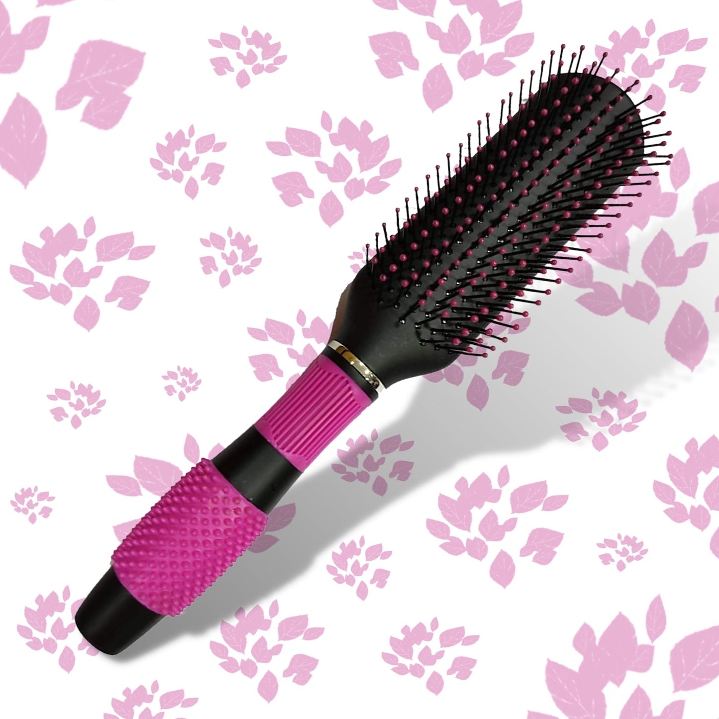 SFB062 Professional 9 Row Medium Styling Flat Hair Brush with Rubber Grip Handle, Ball Tip Nylon Bristles , Black n Pink Flat Hair Brushes Scarlet Line 27X9X5 CM Koki Story