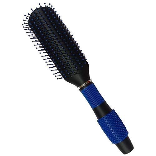 SFB062 Professional 9 Rows Medium Flat Hair Brush with Anti Slip Rubber Grip on Handle Ball Tip Nylon Bristles for Styling Flat Hair Brushes Scarlet Line Black n Blue Koki Story