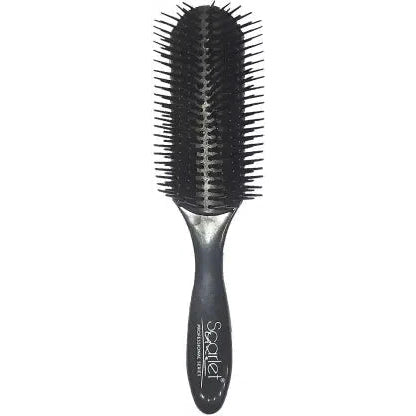 SHB016 Professional 9 Rows Medium Vent Flat Curved Shape Hair Styling Brush With Plastic Handle, Ball Tip Nylon Bristles_Black Flat Hair Brushes Scarlet Line 27.5X10X4 CM Koki Story