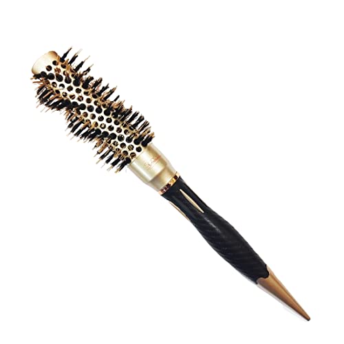 SHB045 Professional Small Ceramic Barrel Heat Reminder Hot Curling Round Hair Brush_Black n Golden_25 mm Hot Curling Hair Brushes Scarlet Line 33.5X6.5X6.5 CM Koki Story