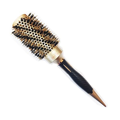 SHB046 Professional Medium Ceramic Barrel Heat Reminder Hot Curling Round Hair Brush , Black n Golden , 33 mm Hot Curling Hair Brushes Scarlet Line 33.5X6.5X6.5 CM Koki Story