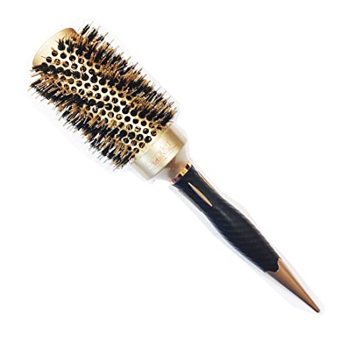 SHB047 Professional Ceramic Barrel Heat Reminder Hot Curling Round Hair Brush With Grip Handle , Black n Golden_44 mm Hot Curling Hair Brushes Scarlet Line 34X8X8 CM Koki Story