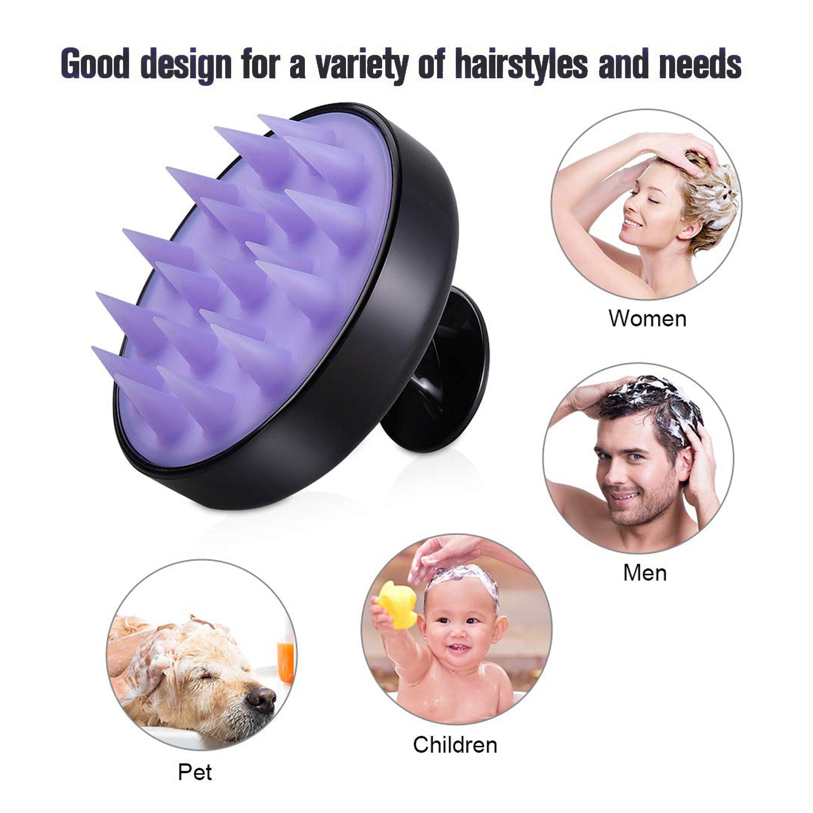 SLB002 Hair Scalp Massager Shampoo Brush Ultra Soft Silicone Bristles Exfoliating Ergonomic Scrubber Comb for Dandruff Removal Hair growth Hair Combs Scarlet Line Black 16X14.5X5 CM Koki Story