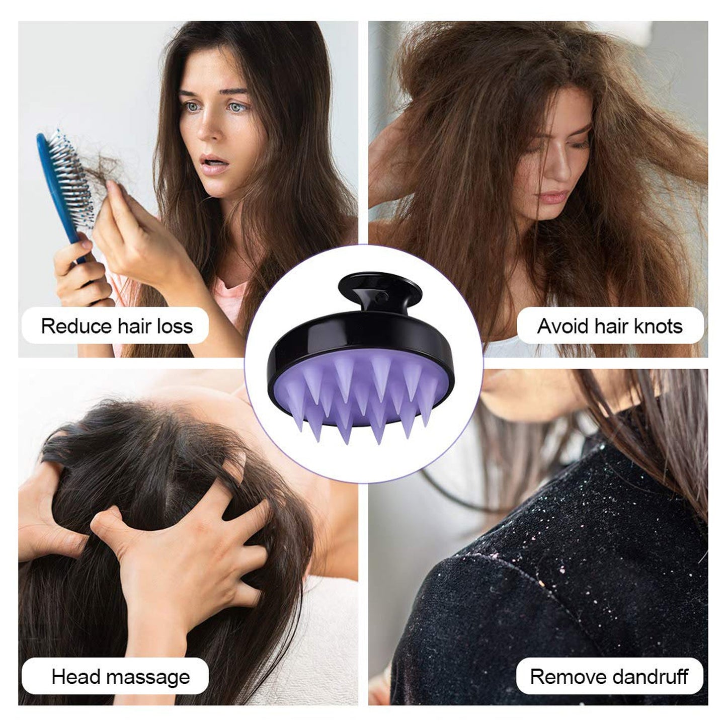 SLB002 Hair Scalp Massager Shampoo Brush Ultra Soft Silicone Bristles Exfoliating Ergonomic Scrubber Comb for Dandruff Removal Hair growth Hair Combs Scarlet Line Black 16X14.5X5 CM Koki Story