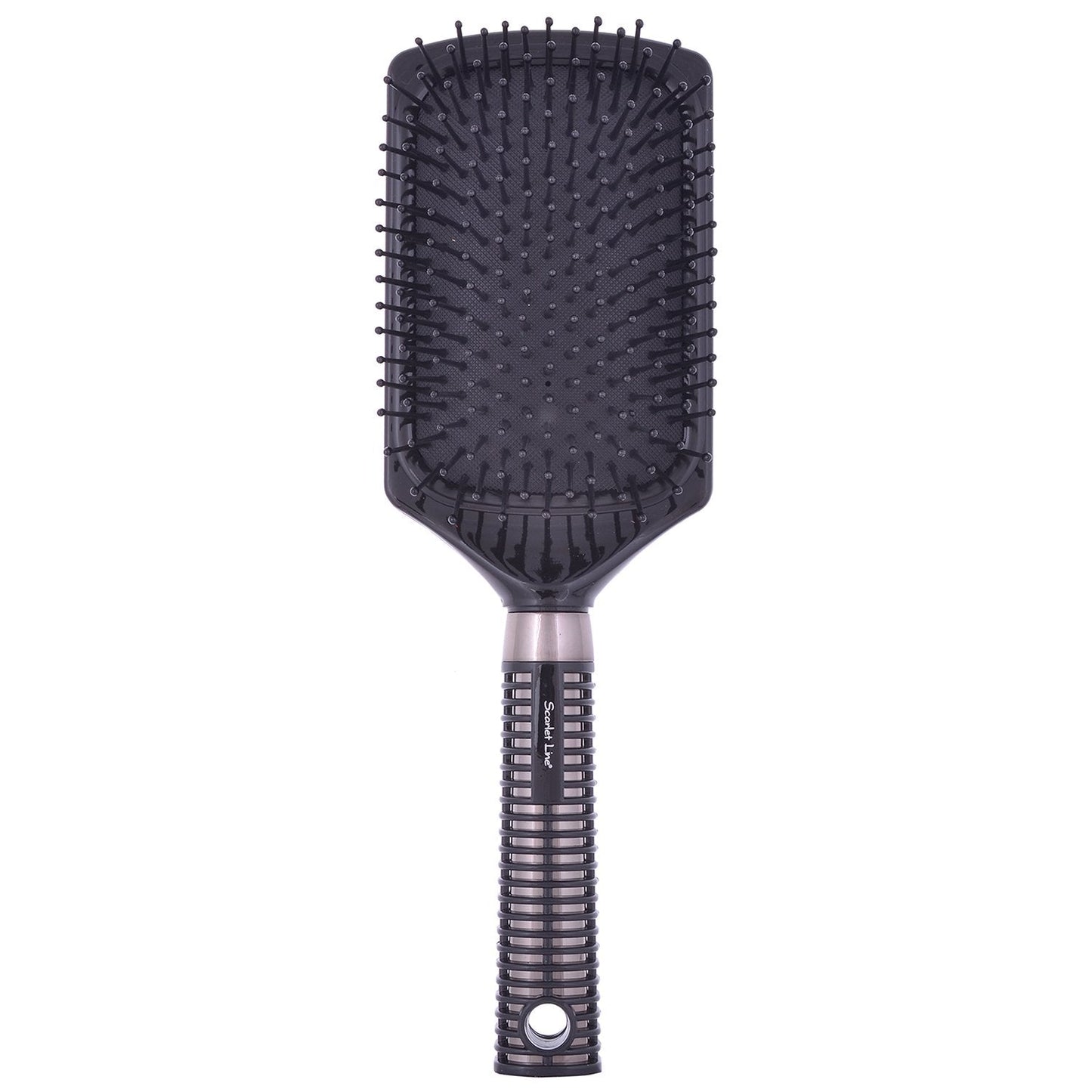 SPB015 Professional Ladies Large Rubber Padded Paddle Hair Brush with Ball Tip Nylon Bristles n Anti Slip Ring Handle_Black Paddle Brushes Scarlet Line 26X8.6X5 CM Koki Story