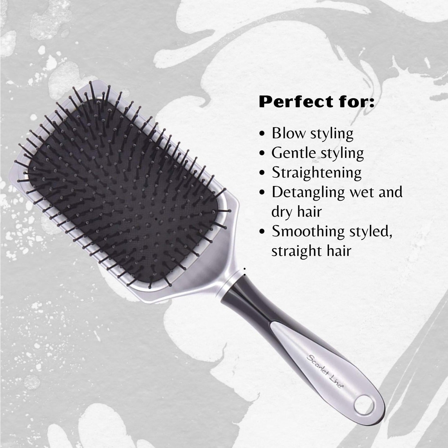 SPB030 Professional Large Cushion Ball Tip Nylon Bristles Paddle Hair Styling Salon Brush with Handle_Black n Silver Paddle Brushes Scarlet Line 26X8.6X5 CM Koki Story