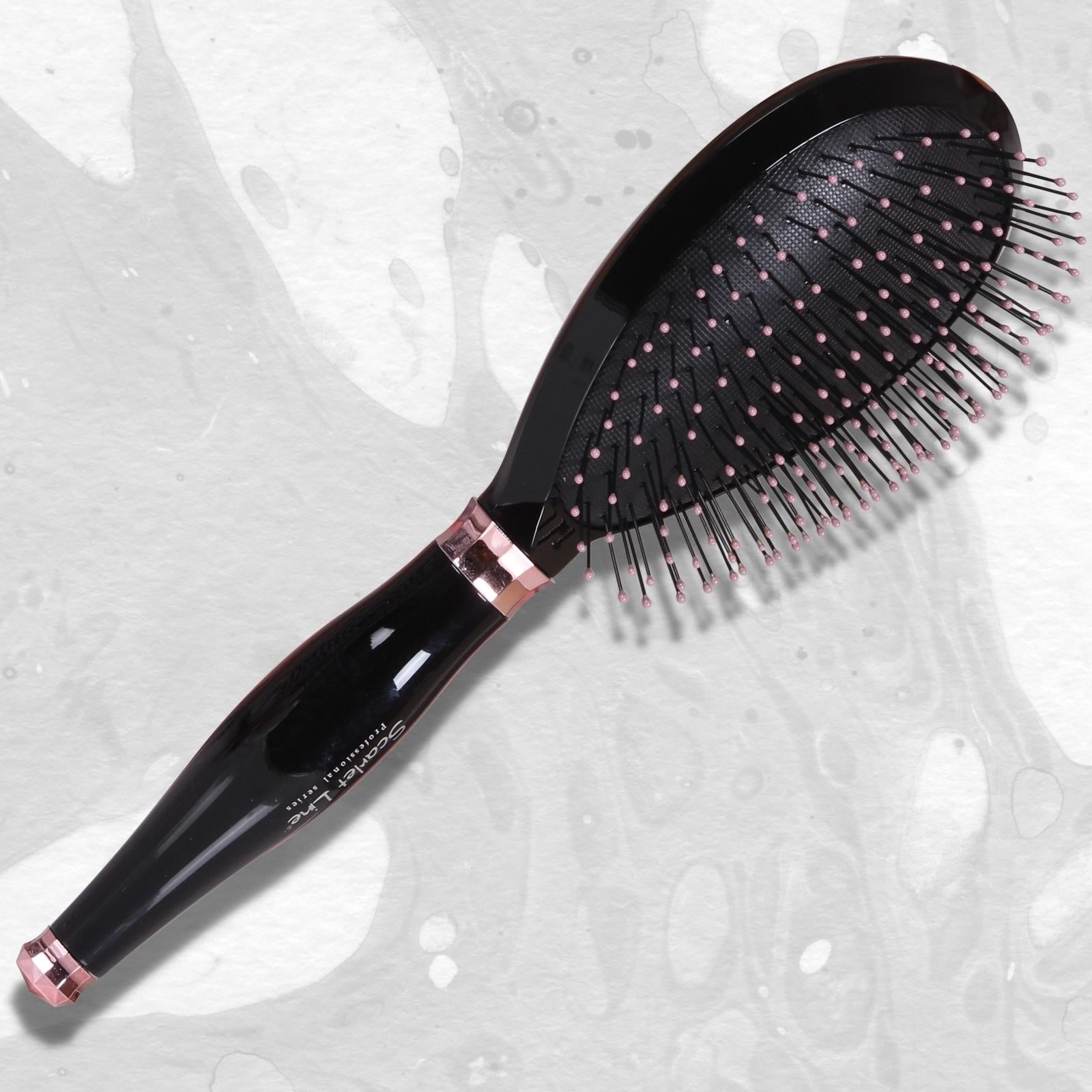 SPB067 Professional Diamond Oval Shape Ball Tipped Soft Nylon Bristles Salon Paddle Hair Styling Brush Paddle Brushes Scarlet Line Black n Rose Gold Koki Story