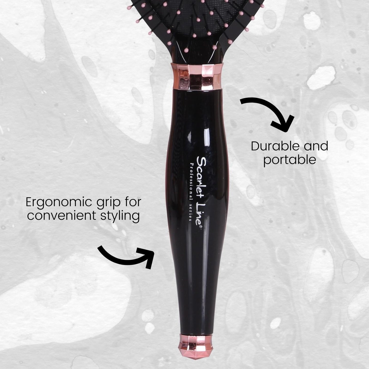 SPB067 Professional Diamond Oval Shape Ball Tipped Soft Nylon Bristles Salon Paddle Hair Styling Brush Paddle Brushes Scarlet Line Black n Rose Gold Koki Story