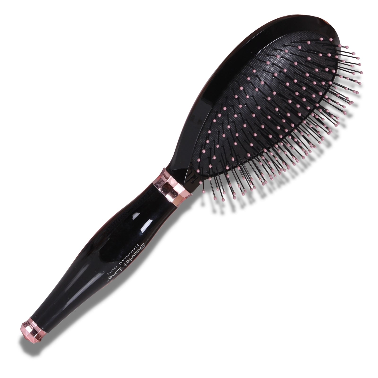 SPB067 Professional Diamond Oval Shape Ball Tipped Soft Nylon Bristles Salon Paddle Hair Styling Brush Paddle Brushes Scarlet Line Black n Rose Gold Koki Story