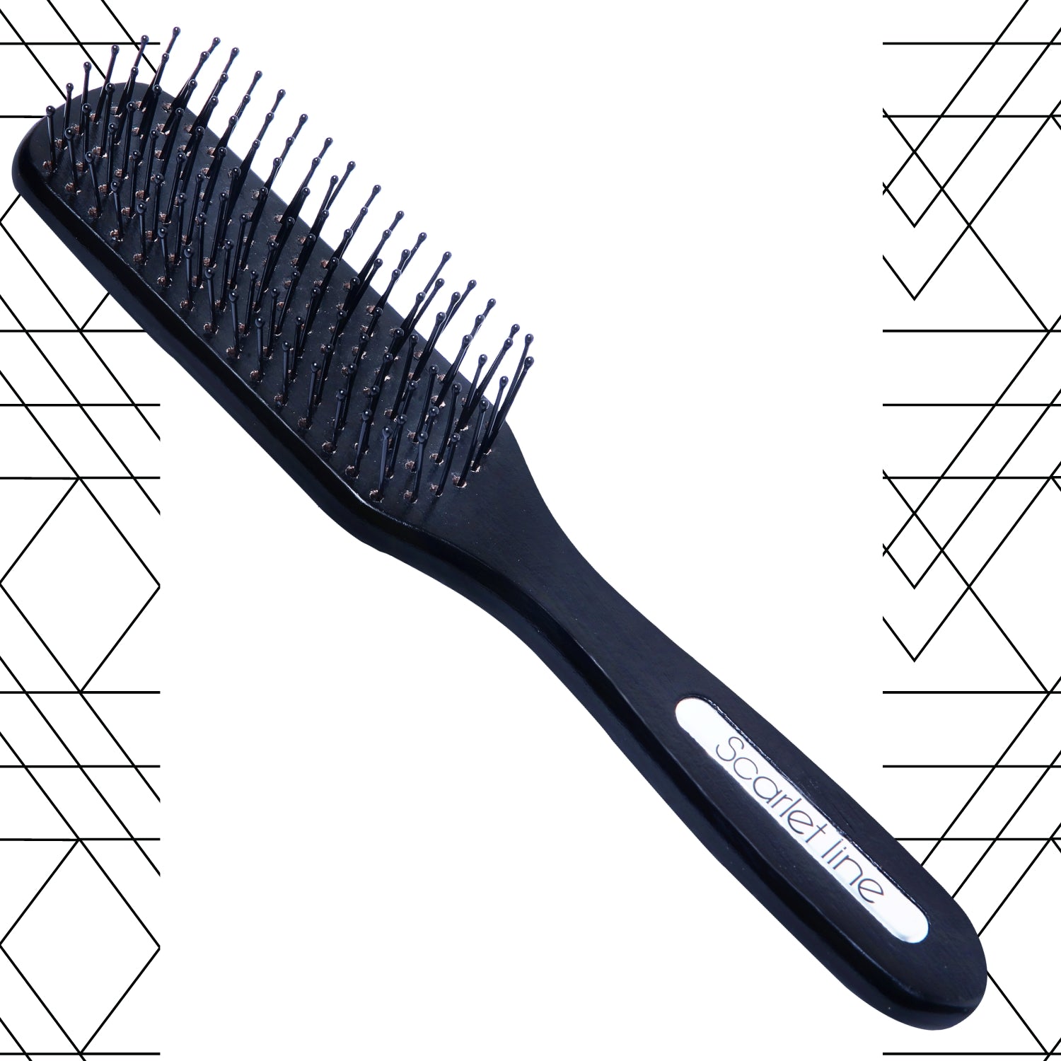 SPF001 Professional Ladies 7 Rows Wood Matt Flat Smoothing n Styling Wooden Hair Brush with Handle_Matte Black Flat Hair Brushes Scarlet Line 26X4.5X4.5 CM Koki Story