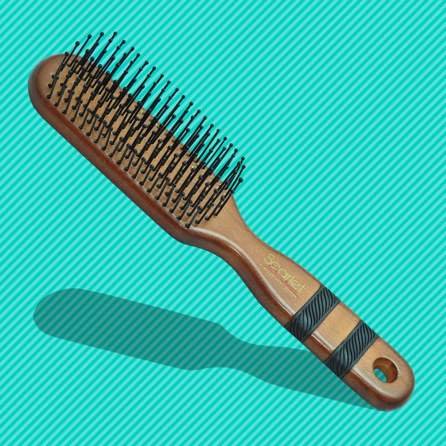 SPF010 Professional Hair Styling Maple Wood Anti Static 7 Row Flat Hair Brush with Ball Tip Nylon Bristles Wooden Handle_Brown Flat Hair Brushes Scarlet Line 26X4.5X4.5 CM Koki Story