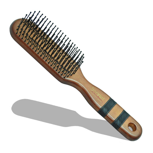 SPF010 Professional Hair Styling Maple Wood Anti Static 7 Row Flat Hair Brush with Ball Tip Nylon Bristles Wooden Handle_Brown Flat Hair Brushes Scarlet Line 26X4.5X4.5 CM Koki Story