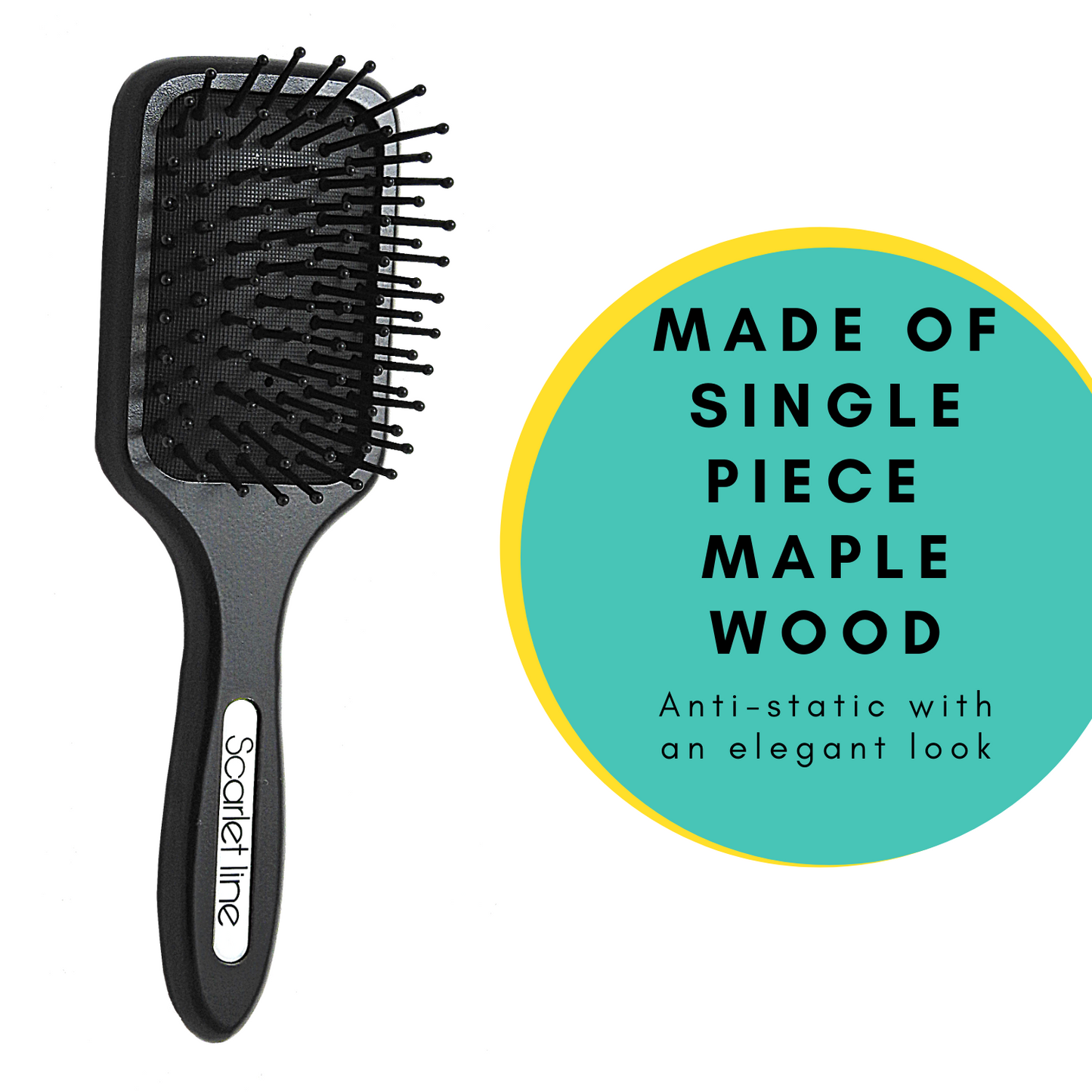 SPP002 Professional Matte Finish Back Side Crystal Mirror Small Paddle Hair Styling Salon Brush with Wooden Handle_Black Paddle Brushes Scarlet Line 22.5X6.5X4.5 CM Koki Story