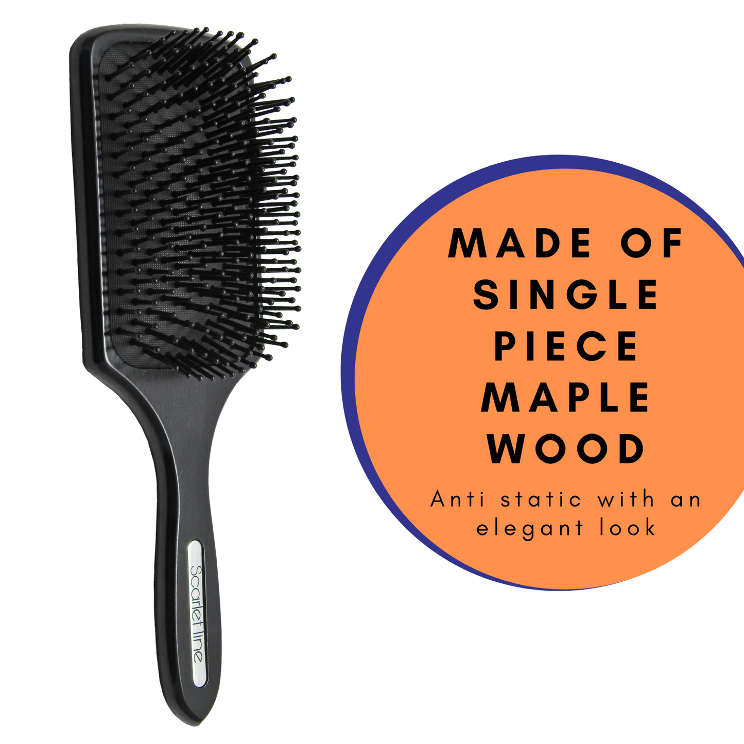 SPP003 Professional Matte Finish Large Paddle Hair Styling Salon Brush with Back Side Crystal Mirror n Wooden Handle_Black Paddle Brushes Scarlet Line 26X8.6X5 CM Koki Story