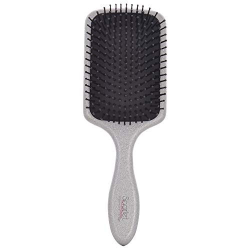 SPP004 Professional Plastic Large Paddle Hair Brush with Glitter Handle with Ball Tip Nylon Bristles Silver Colour Paddle Brushes Scarlet Line 26X8.6X5 CM Koki Story