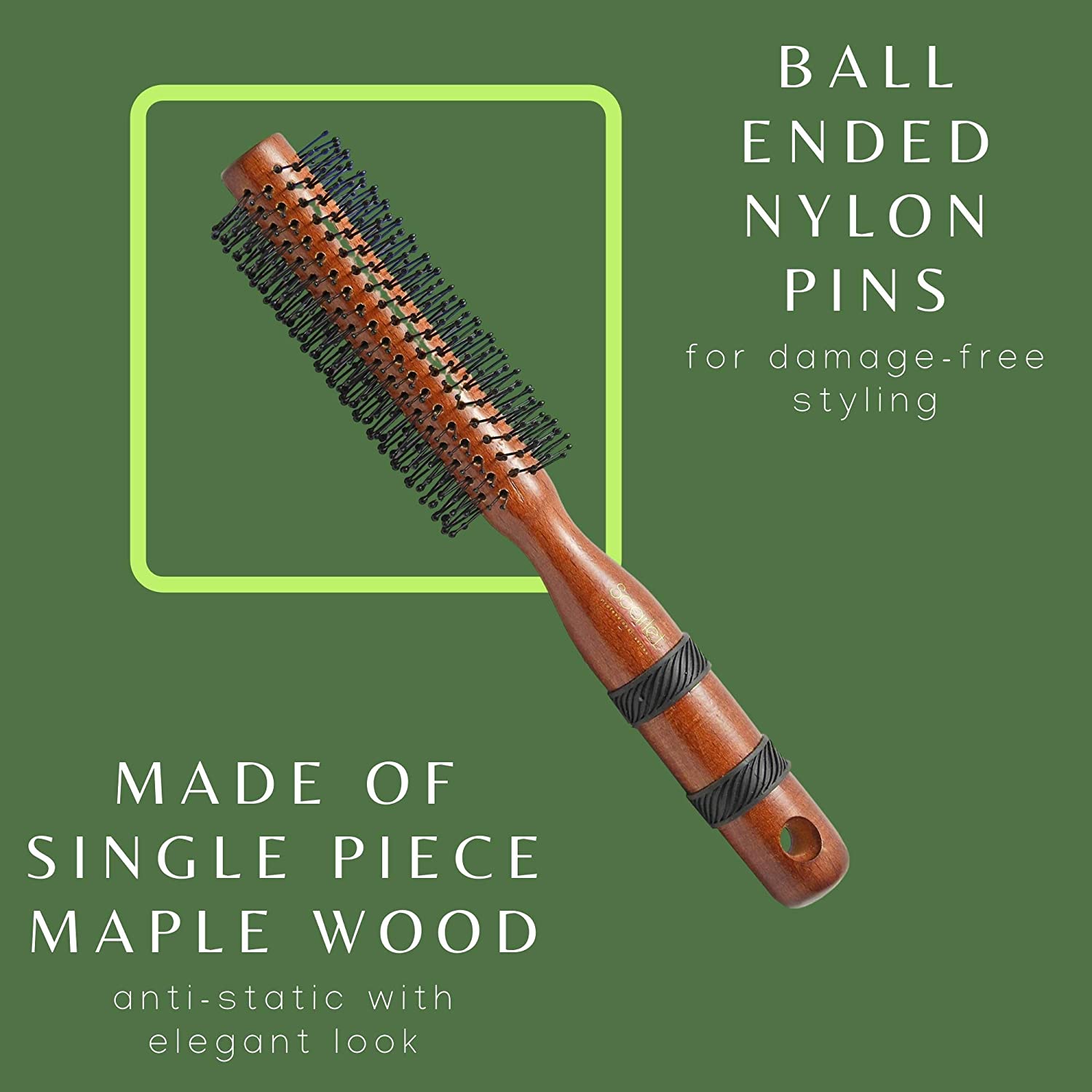 SPR003 Professional Maple Wood Anti Static Round Hair Brush with Anti Slip Grips on Wooden Handle , Brown Round Hair Brushes Scarlet Line 26X4.5X4.5 CM Koki Story