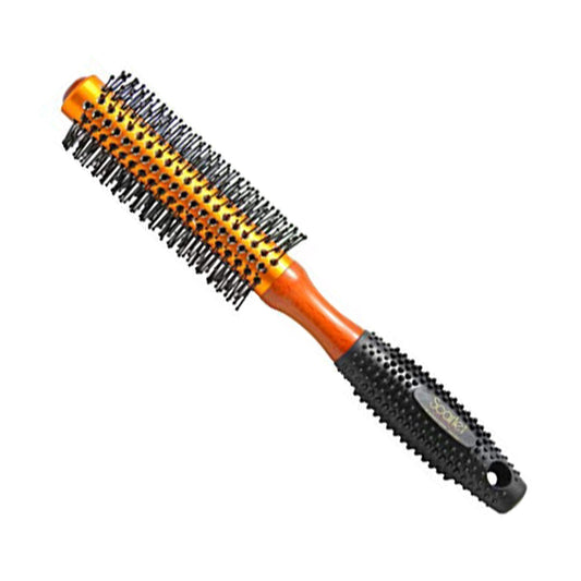 SPR009 Professional Wooden Ball Tip Nylon Bristles Round Hair Brush with Anti Slip Rubber Grip on Handle Round Hair Brushes Scarlet Line Black n Gold Koki Story