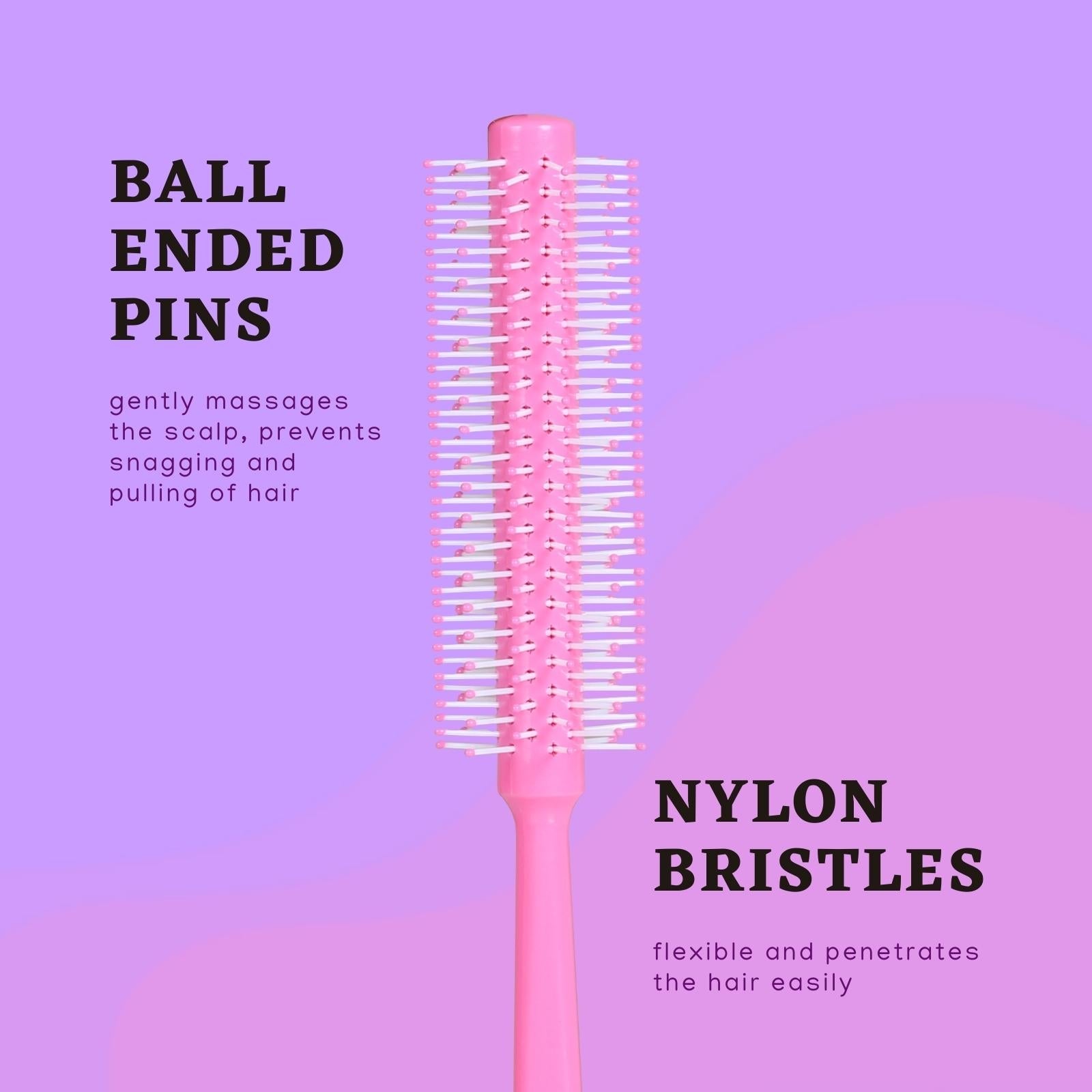 SRB046 Professional Medium Round Hair Brush with Anti Slip Handle, Ball Tip Nylon Bristles Round Brush for Hair Styling Round Hair Brushes Scarlet Line Pink 28X10X3.5 CM Koki Story