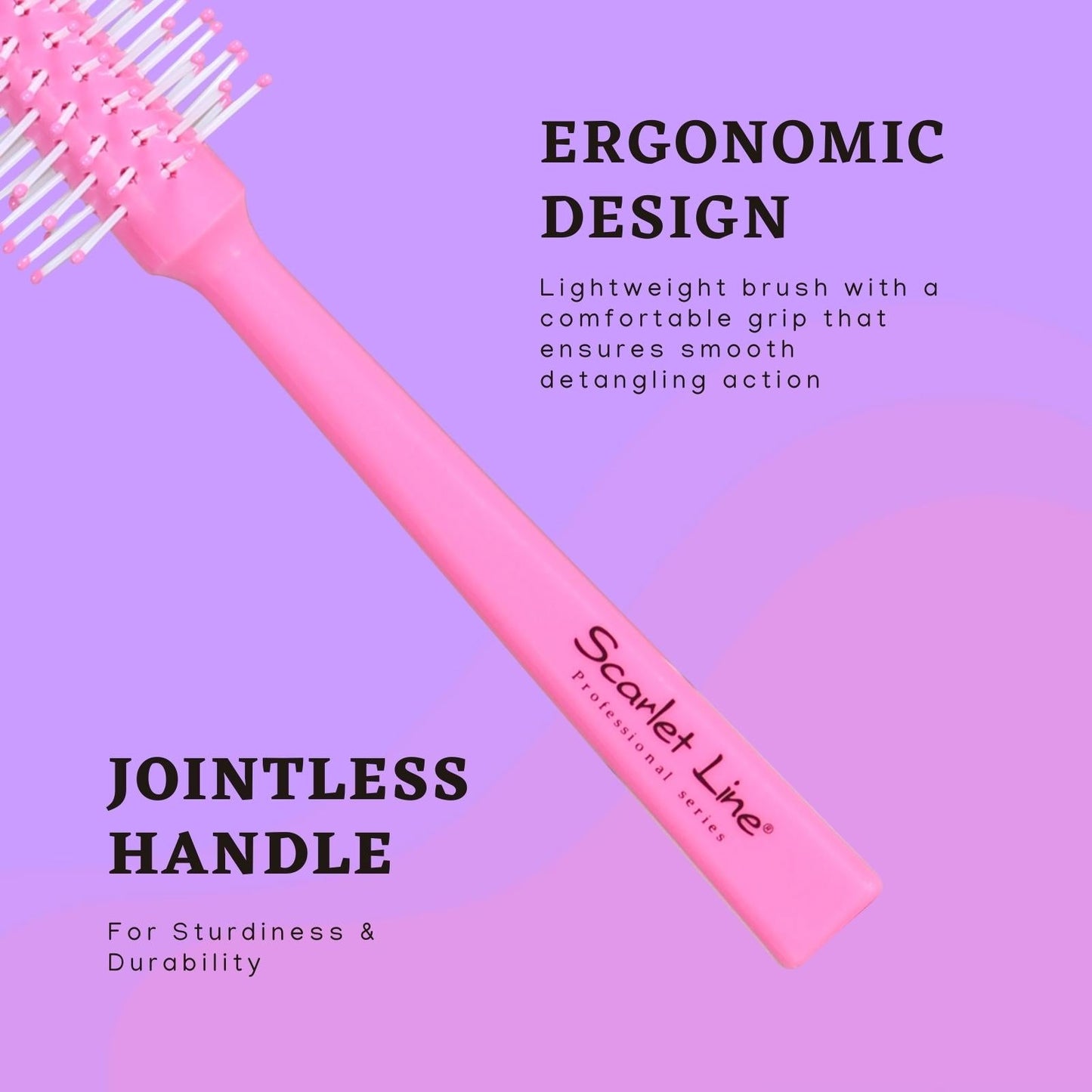 SRB046 Professional Medium Round Hair Brush with Anti Slip Handle, Ball Tip Nylon Bristles Round Brush for Hair Styling Round Hair Brushes Scarlet Line Pink 28X10X3.5 CM Koki Story