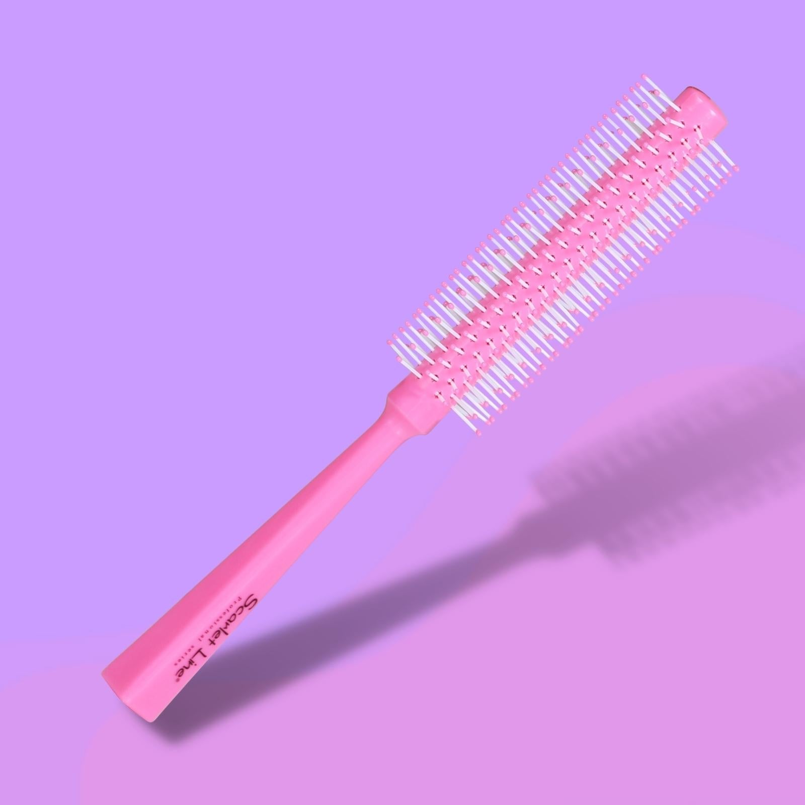 SRB046 Professional Medium Round Hair Brush with Anti Slip Handle, Ball Tip Nylon Bristles Round Brush for Hair Styling Round Hair Brushes Scarlet Line Pink 28X10X3.5 CM Koki Story